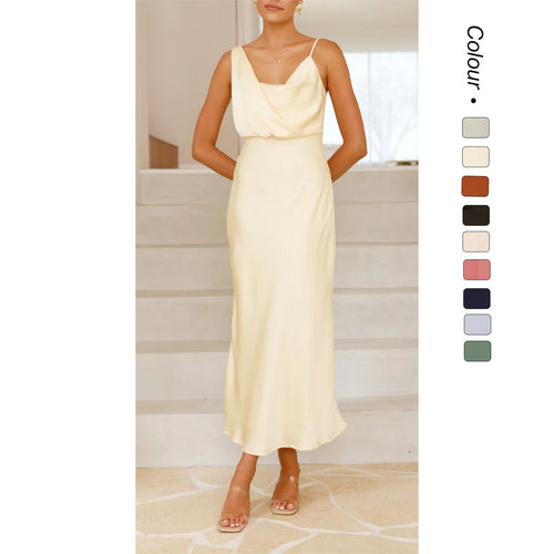Damer Elegant Maxi Kjole med Drapert Topp og Slank Silhuett Skjora
