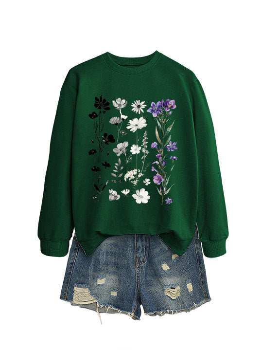 Dame sweatshirt med blomster grafisk design og myk innvendig fôr Skjora
