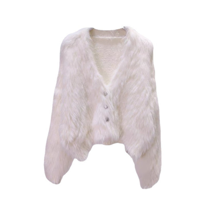 Kvinne Fluffy Kardigan med Hjerteknapper Skjora
