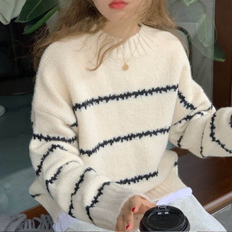 Dames oversized genser med stripete design og myk strikk Skjora