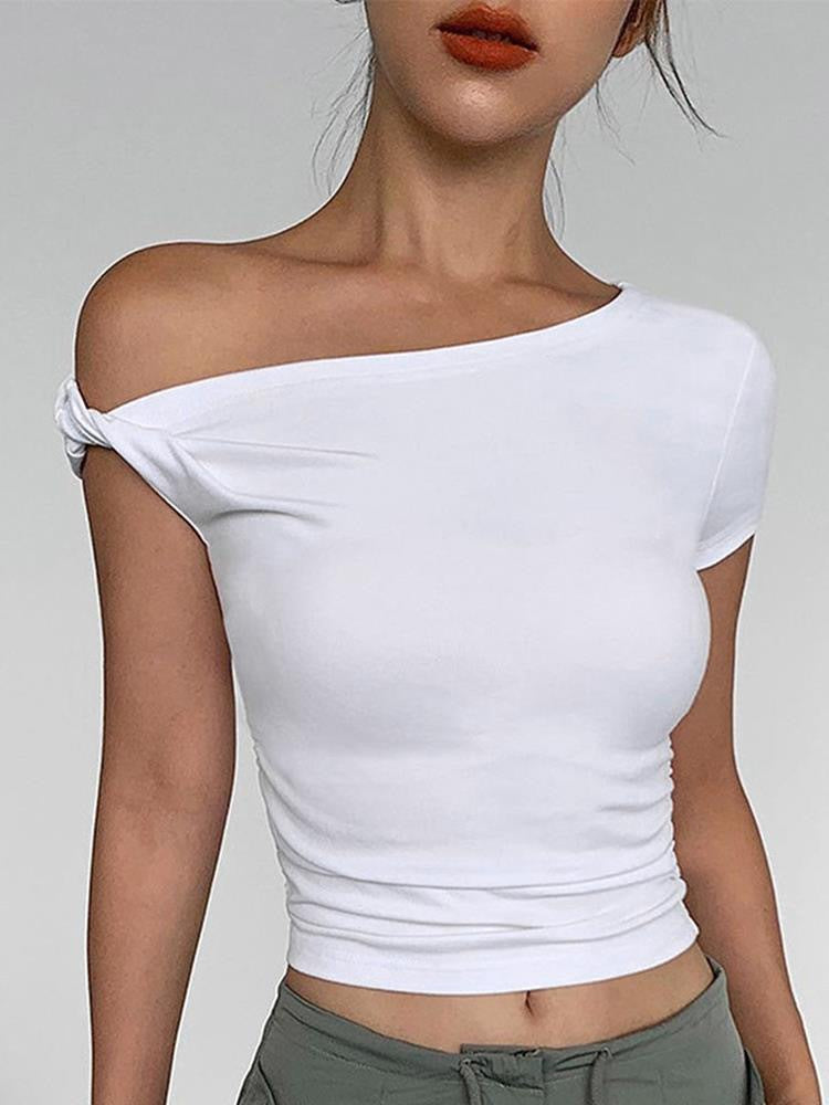 Dame Off-Shoulder Crop-Top med sidelukking Skjora