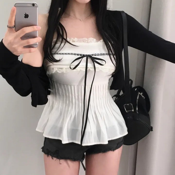 Damer Off-Shoulder Bluse skjorte med volanger og bånd Skjora