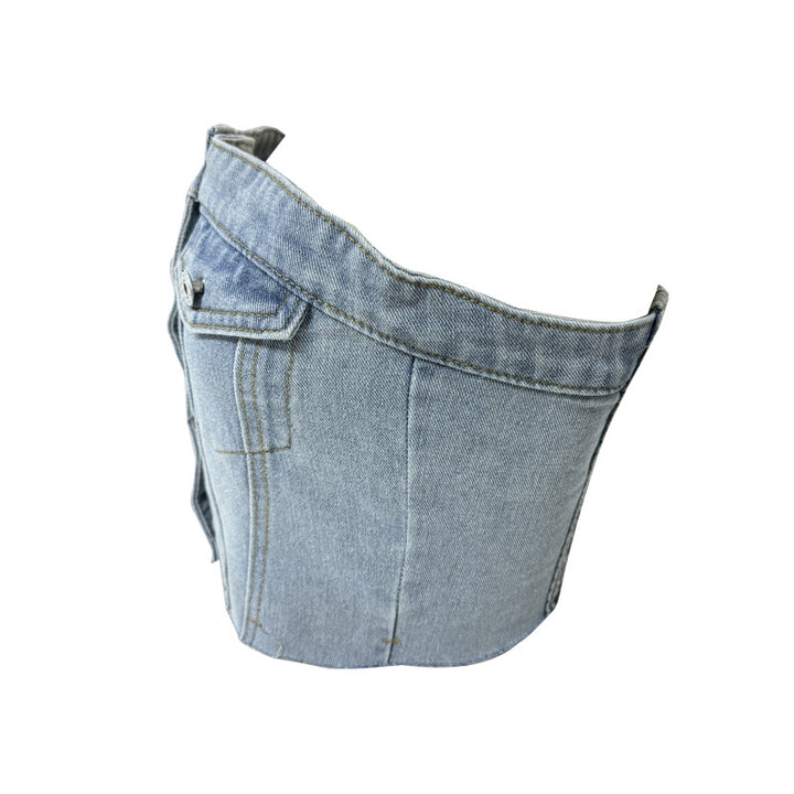 Dame Denim Bustier-Topp med knappestolpe og tettsittende snitt Skjora