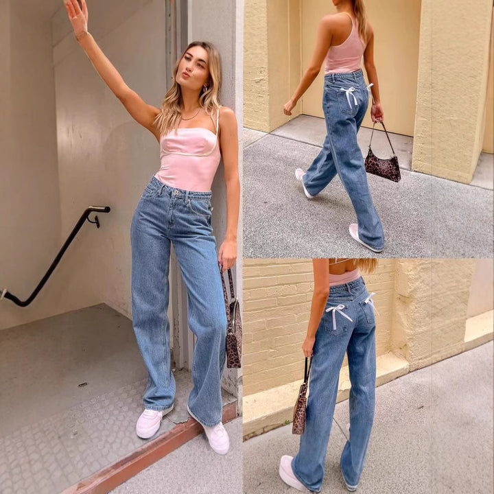 Dame Høy midje jeans med vidde ben og klassisk snitt Skjora