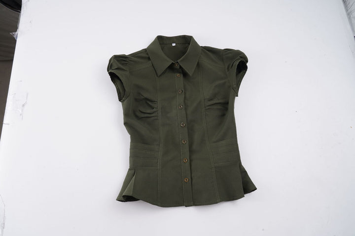 Dame bluse skjorte med elegante puffermene Skjora