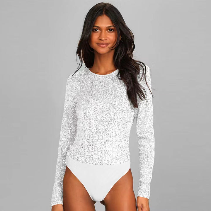 Kvinnenes glitrende bodysuit med lange ermer og glitrende toppmateriale Skjora