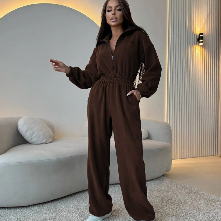 Damer fleece overall med halv glidelås og elastisk midjebånd Skjora