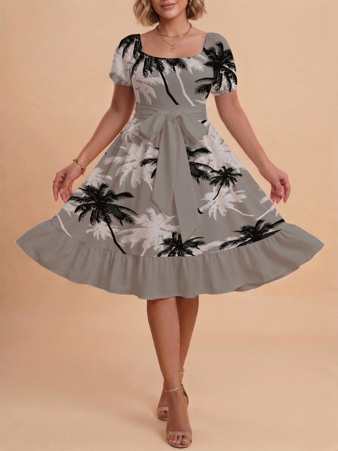 Damen schickes Glitzerkleid mit tailliertem Schnitt und Rüschensaum Skjora