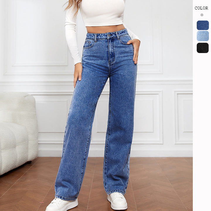 Dames høyt kutte denim jeans med vid ben Skjora