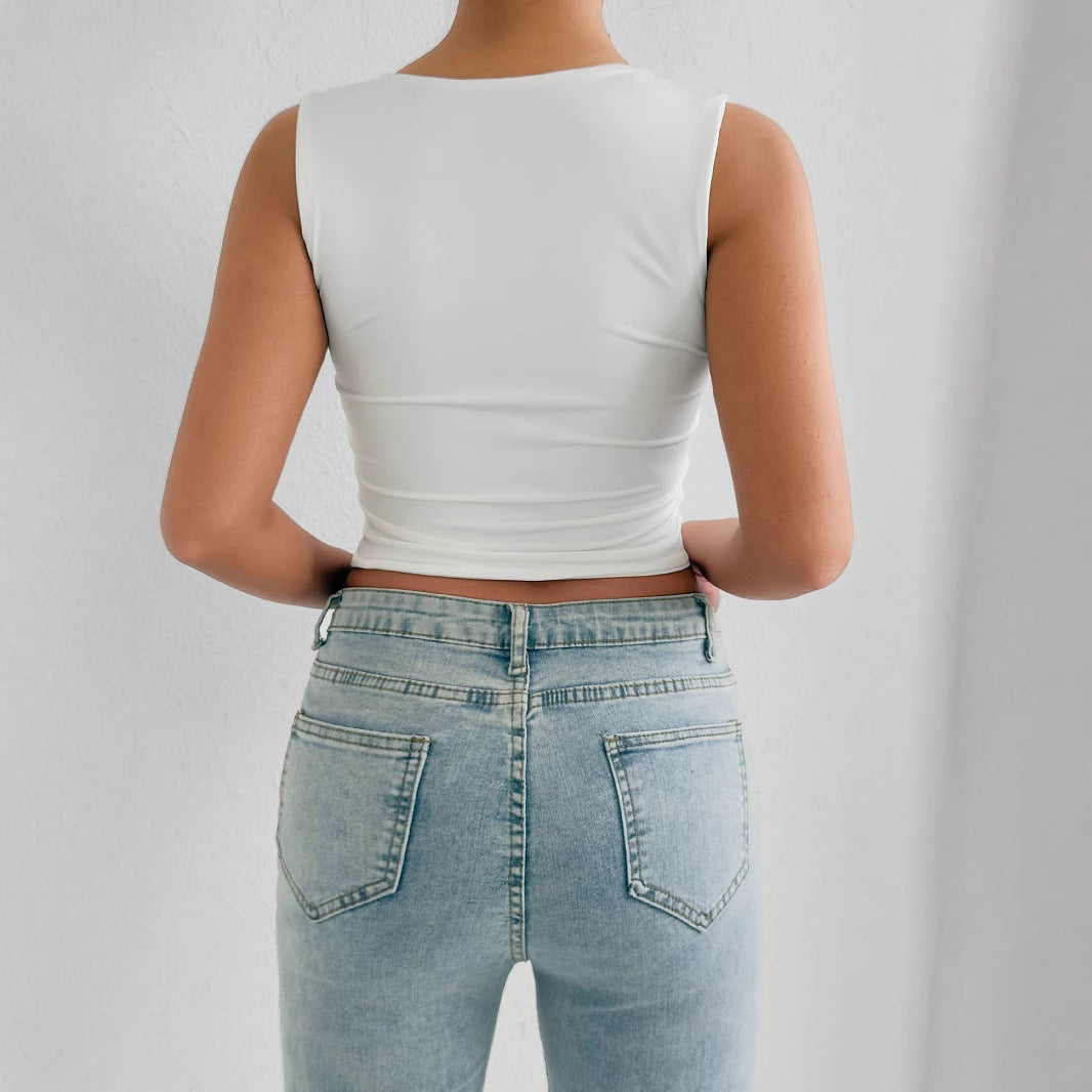 Damer figurnær Crop-Top med dyp V-hals Skjora