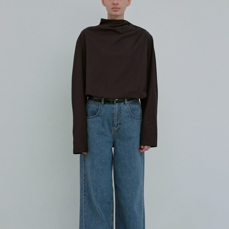 Damer Elegante topp med asymmetrisk krage og lange ermer Skjora