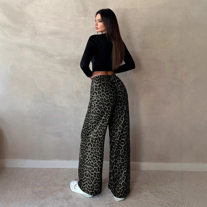 Women's Wide-Leg Palazzo Pants with Eye-Catching Leopard Print Skjora