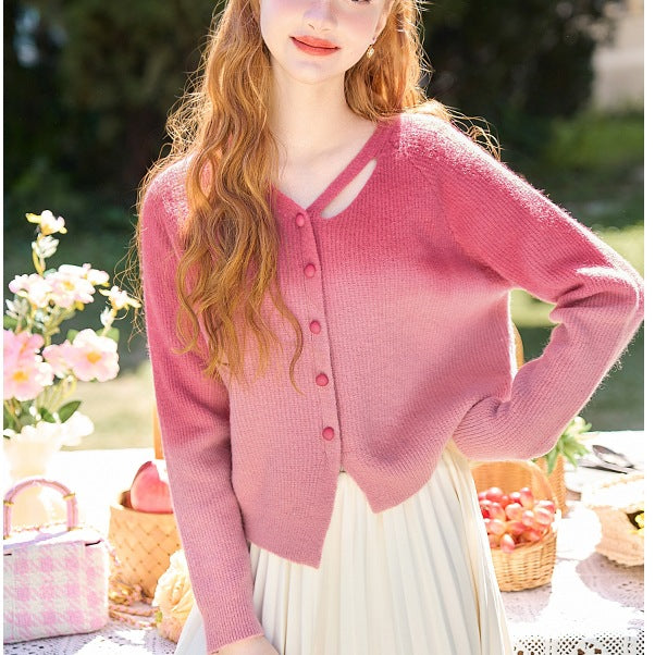 Dame angora cardigan med moderne utskjæringsdetaljer Skjora