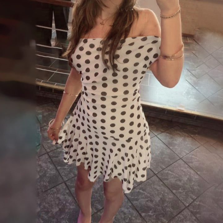 Dame leken Polka Dot kjole med lett stoff og dyp V-hals Skjora