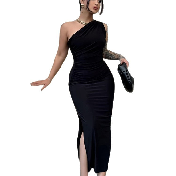 Damer Elegant Én-Shoulder Maxi Kjole med Figur-Nær Skjæring og Side Spalte