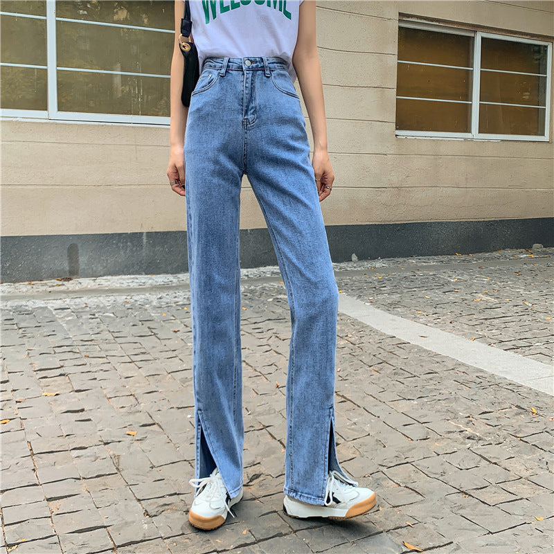 Kvinnenes høyt midje denim bukser med sidelister Skjora