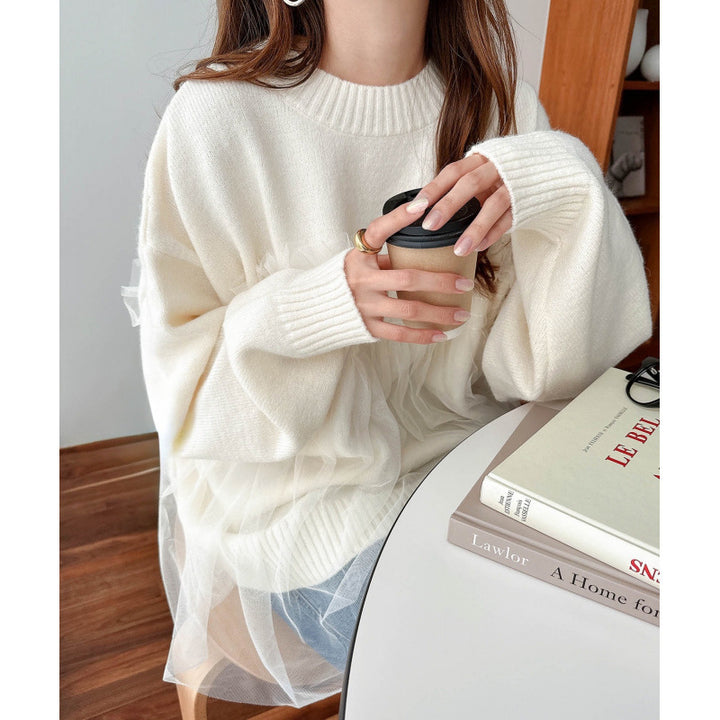Oversized genser dame med volangdetaljer Skjora