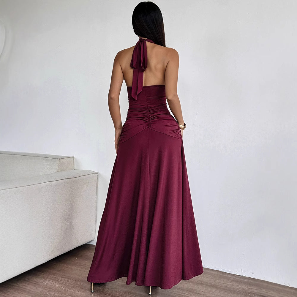 Damer Elegant Halterkjole med dyp V-hals og sofistikerte draperinger Skjora