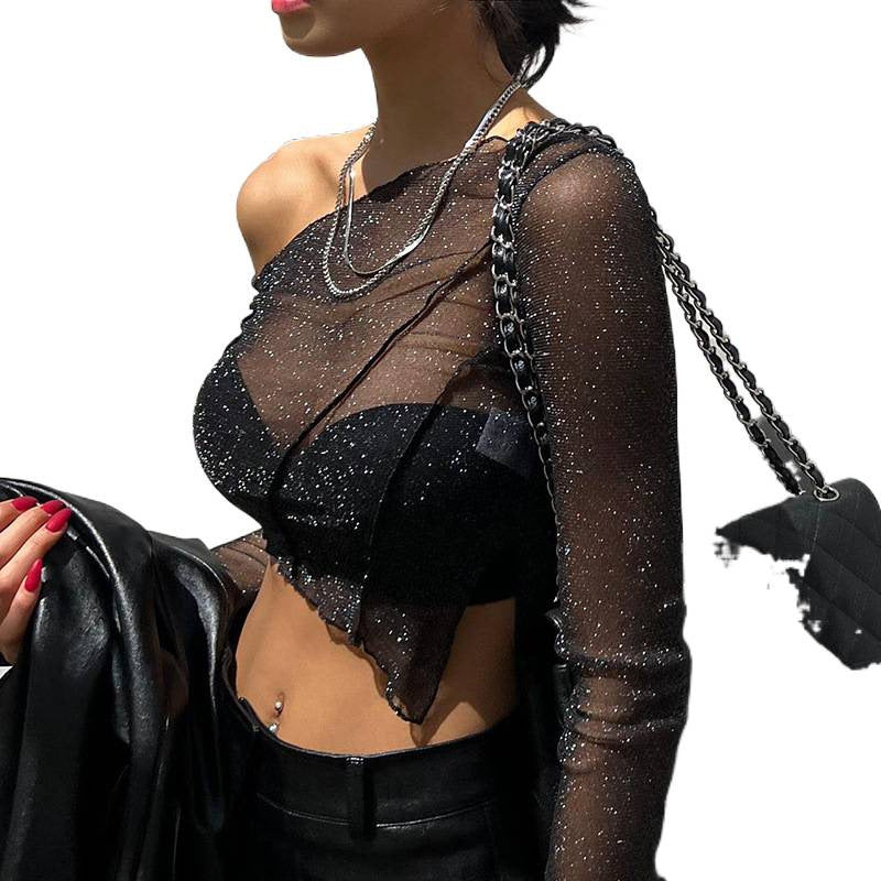 Dame Halvtransparent Bluse med glitrende aksenter Skjora