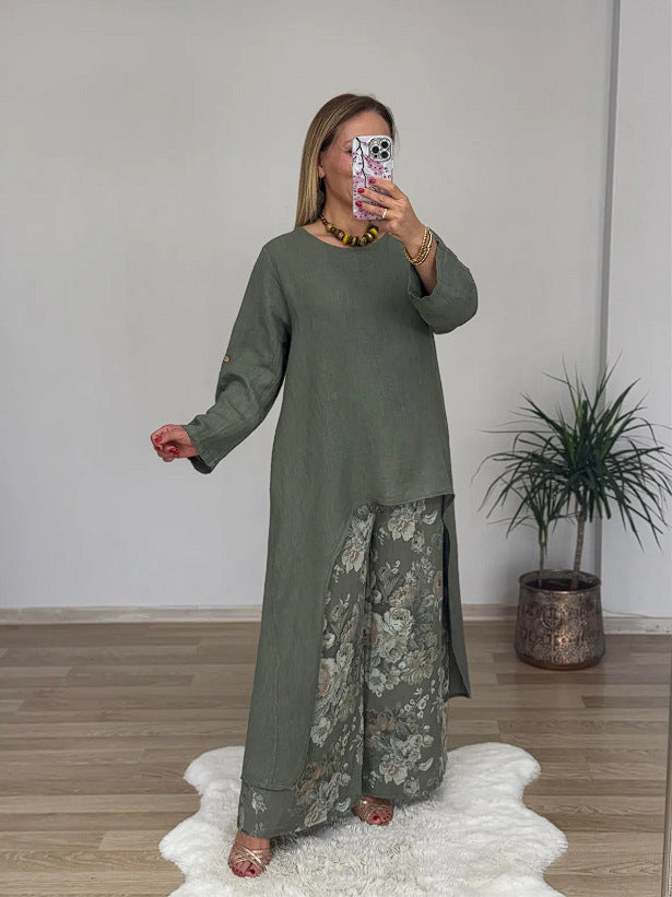 Dame Casual Langermet Skjorte med Asymmetrisk Hem Skjora