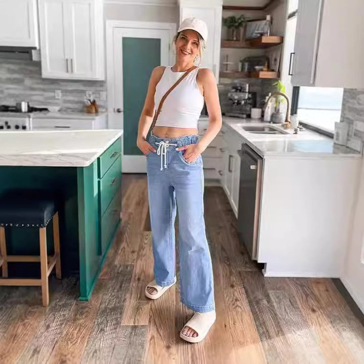 Dame Høyt skåret jeans med bred ben Skjora