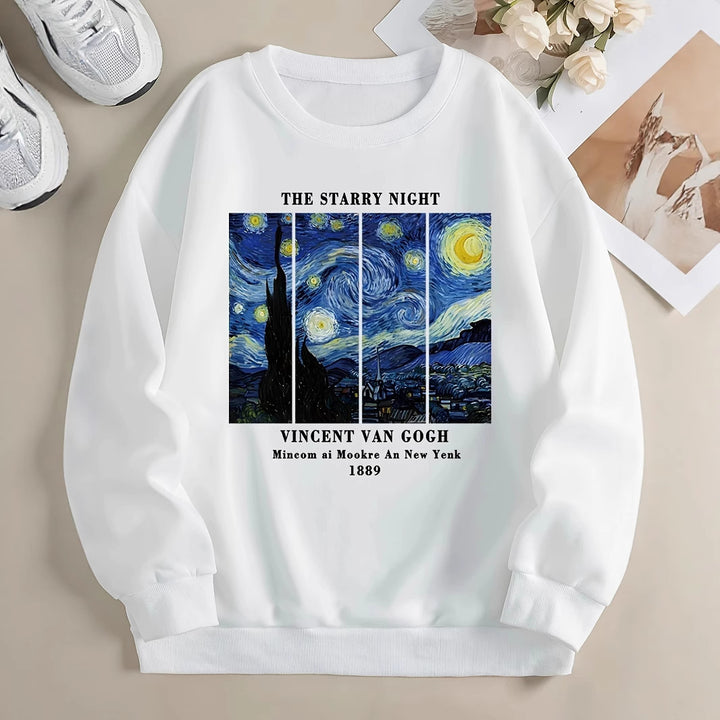 Kvinnes sweatshirts med kunstnerisk Van Gogh-motiv og moderne trykk Skjora