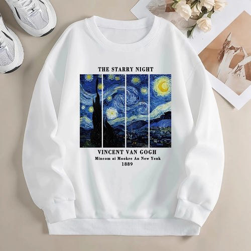 Kvinnes sweatshirts med kunstnerisk Van Gogh-motiv og moderne trykk Skjora
