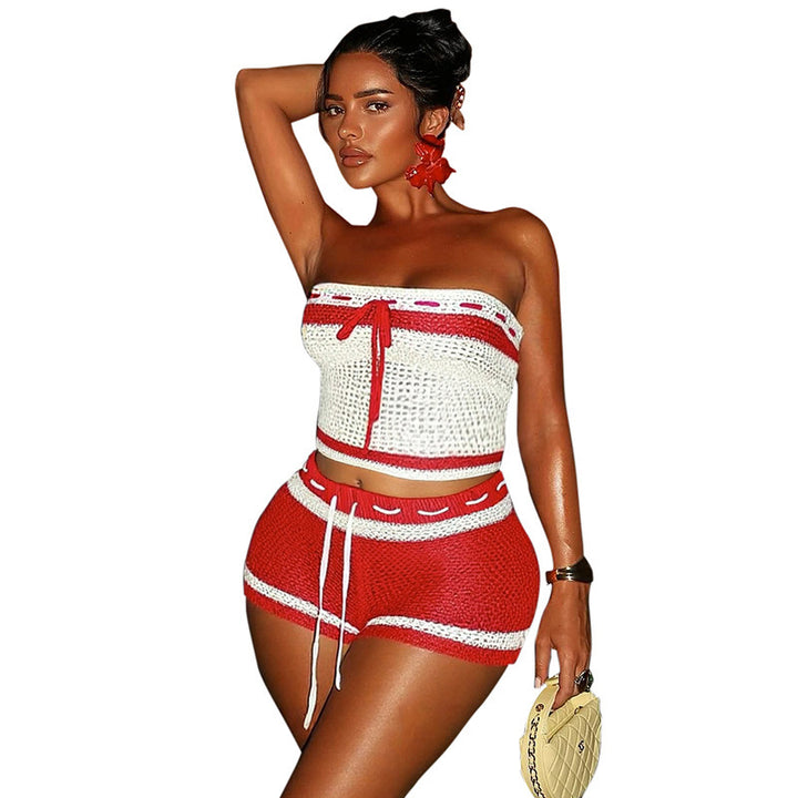 Dame Strikka Bandeau Sett med Shorts og justerbar snor