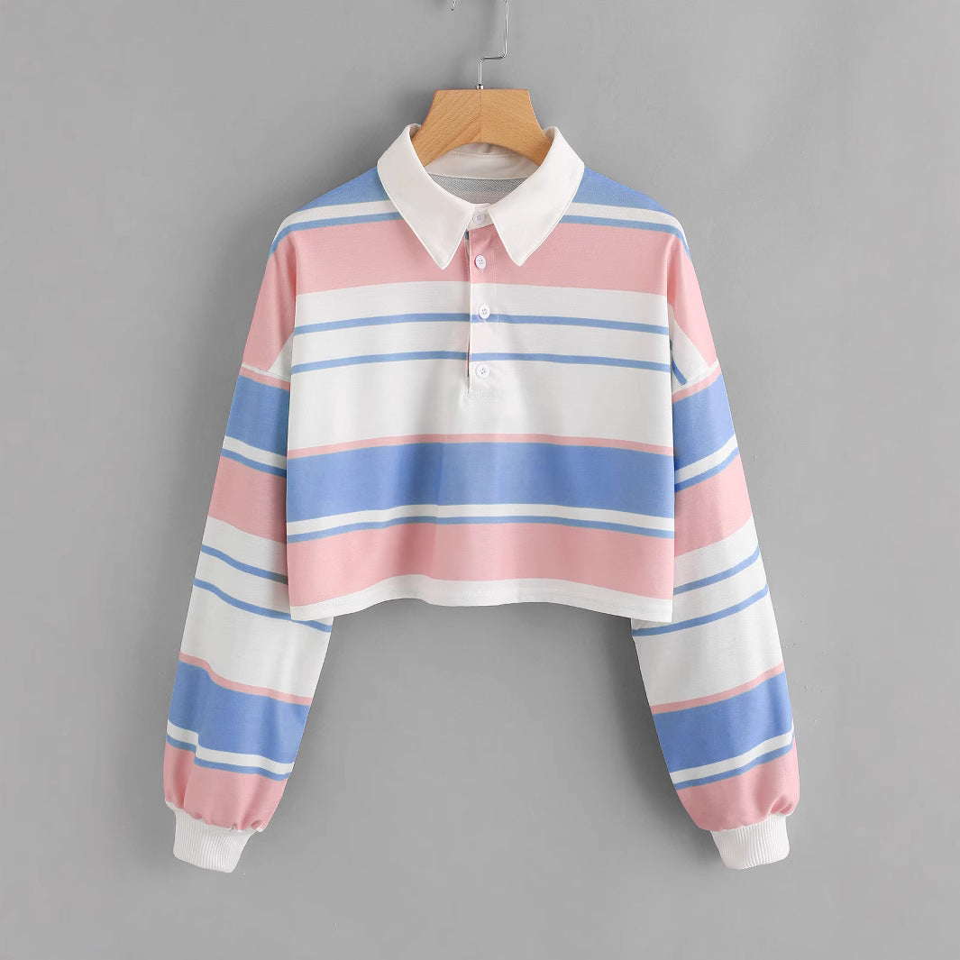 Dame polo skjorte i en avslappet crop design med et stilfullt fargeblokk mønster Skjora