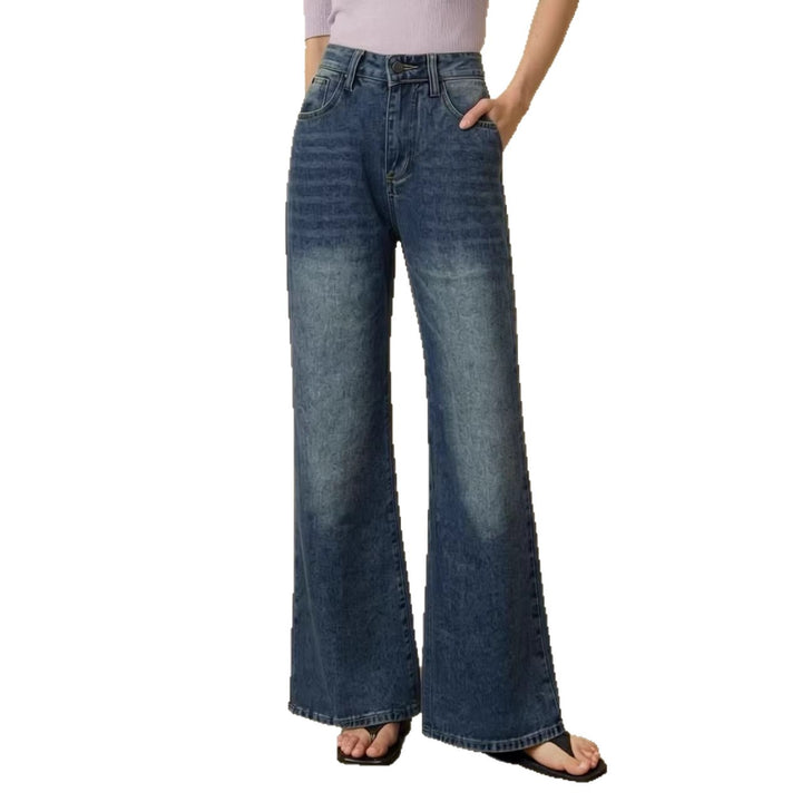 Dame brede høy midje jeans med unik tekstur Skjora