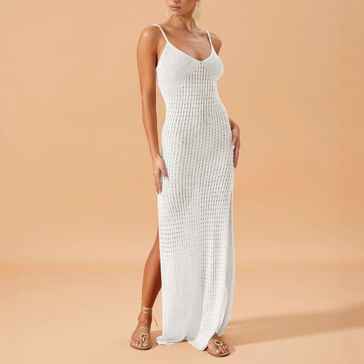 Damen Elegantes Maxikleid mit tiefem V-Ausschnitt und seitlichen Schlitzen Skjora