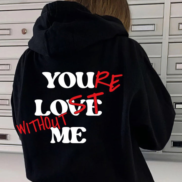 Dame Oversized Hoodie med Inspirerende Trykk Skjora