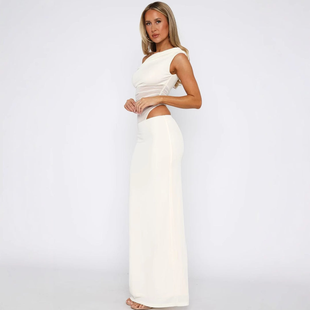 Damer Elegant Maxikjole med asymmetrisk snitt og transparente innsatser Skjora