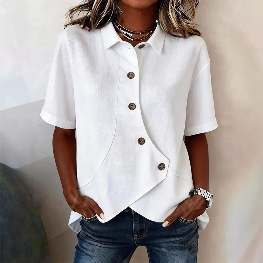 Dame spesielt designet bluse med unike knapppanel Skjora