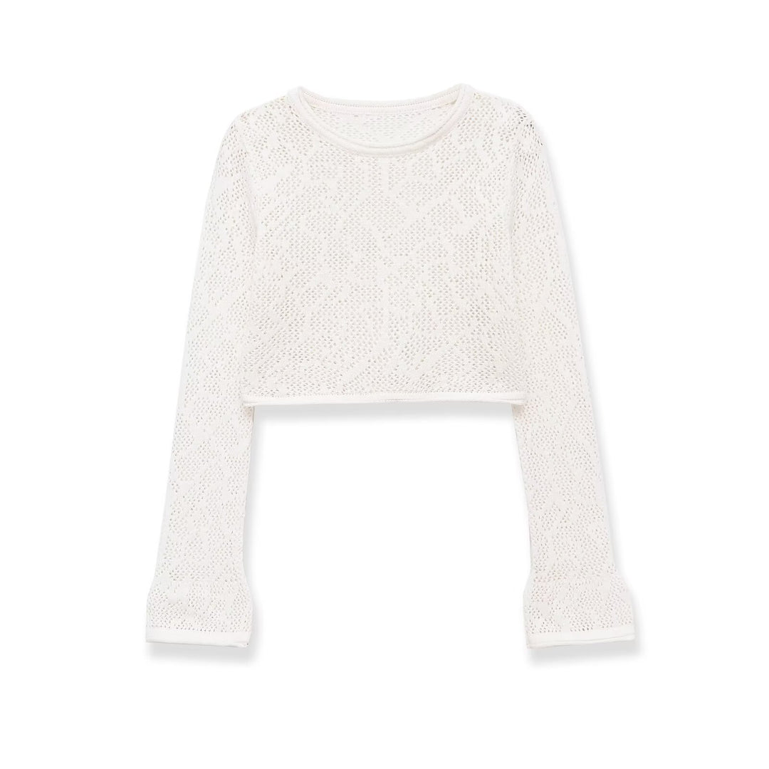 Dame Cropped Strikketopp med elegant lengdemønster Skjora