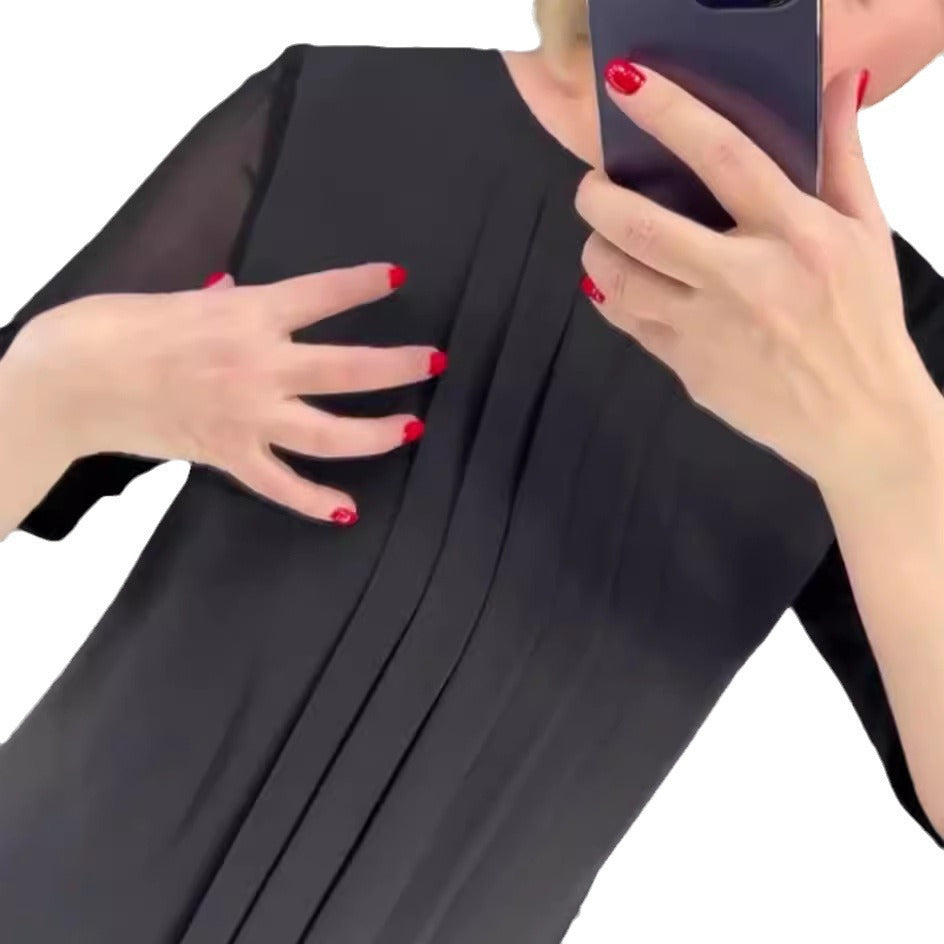Kvinne elegant volangkjole med transparente ermer Skjora