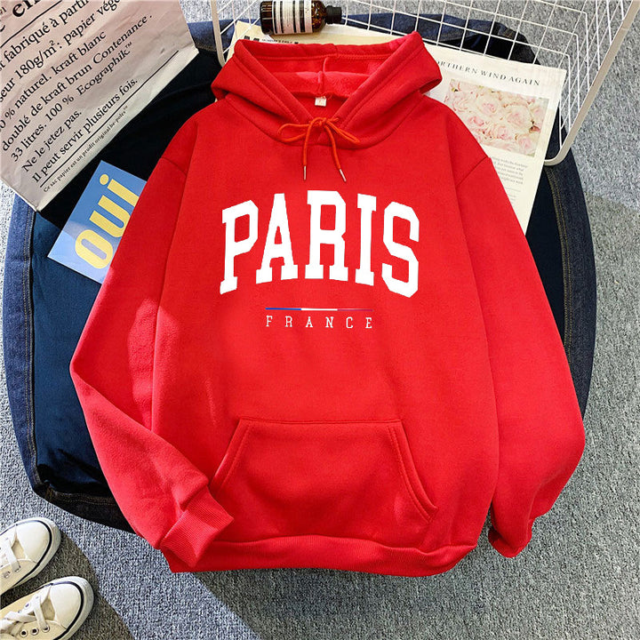 Dame hettegenser med stort Paris-trykk Skjora