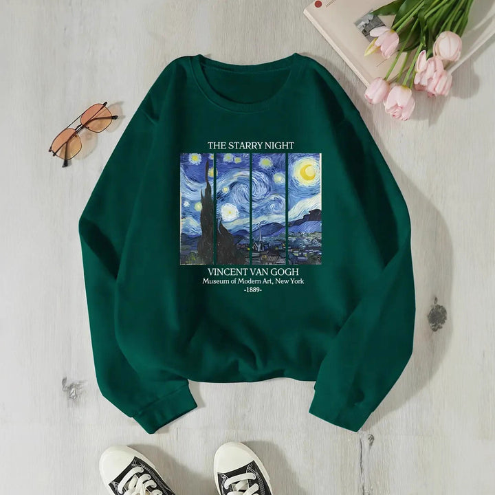 Dame sweatshirt med klassisk Van Gogh kunstmotiv Skjora