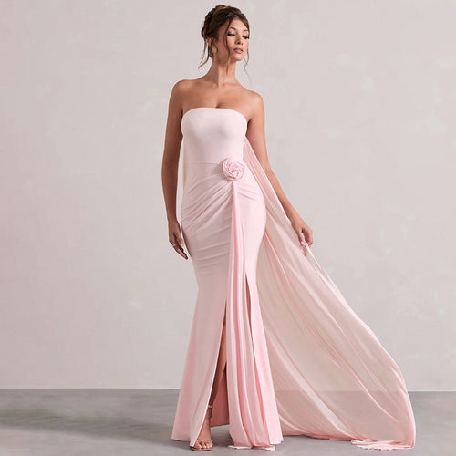 Dame Off-Shoulder Kveldsdrakt med stilfull drapering og forførende splitt Skjora