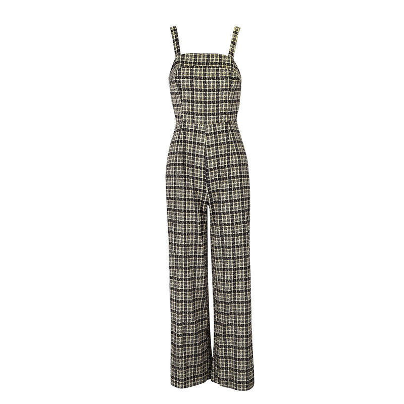 Dame jumpsuit med vide buksebein og fint rutemønster Skjora