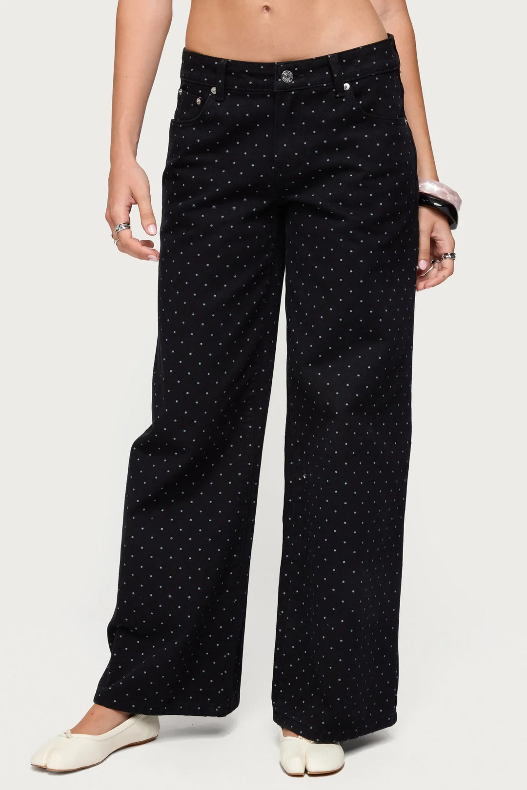 Dame vide Denim-jeans med polka-prikker Skjora