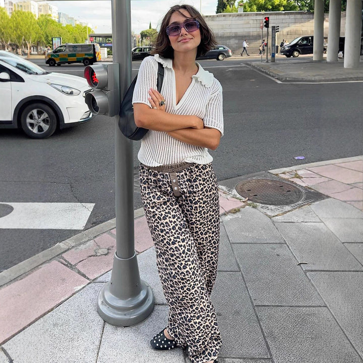 Dame vidde komfortbukse med moderne leopardmønster Skjora