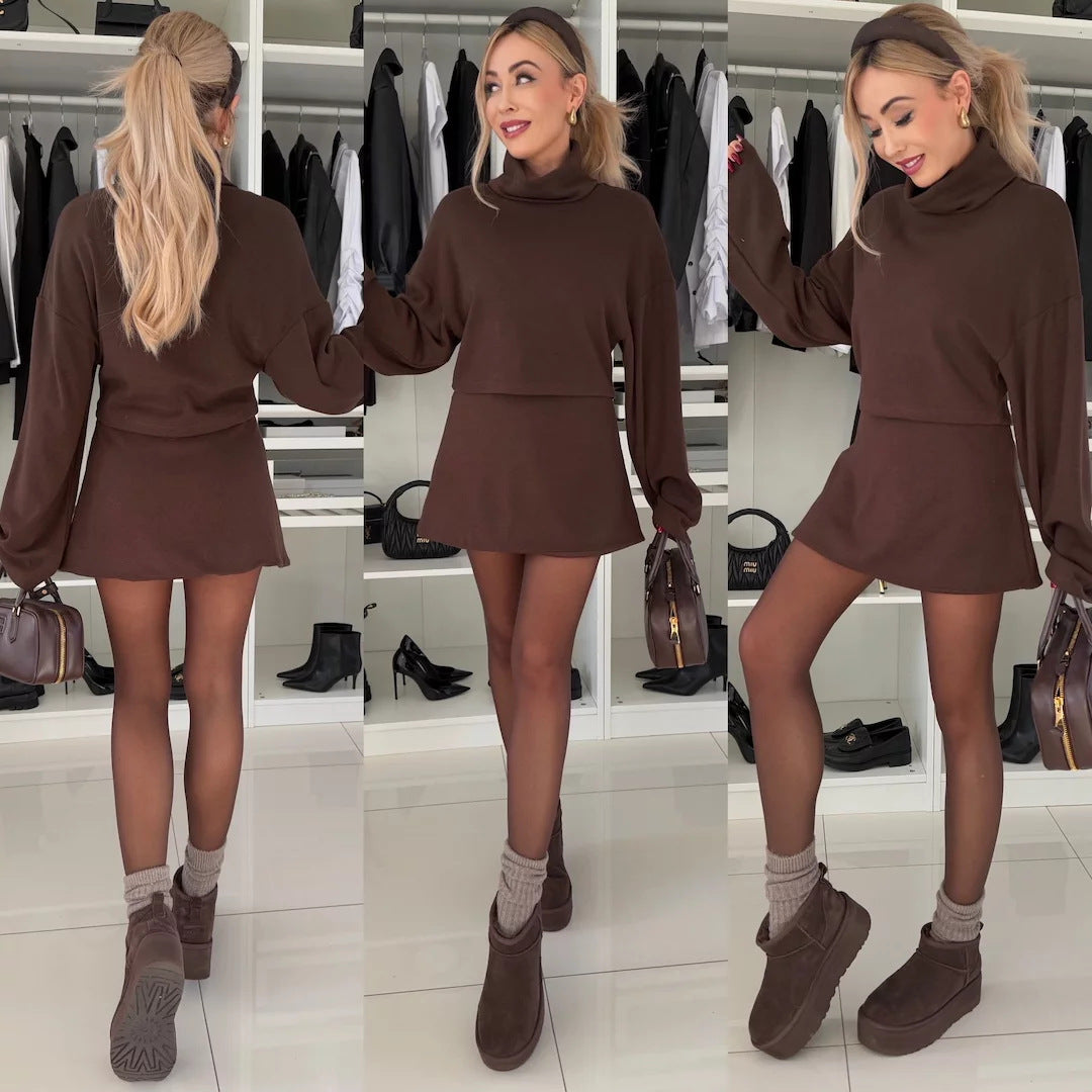 Kvinne elegant sweatshirt kjole med høy krage og vid skjæring