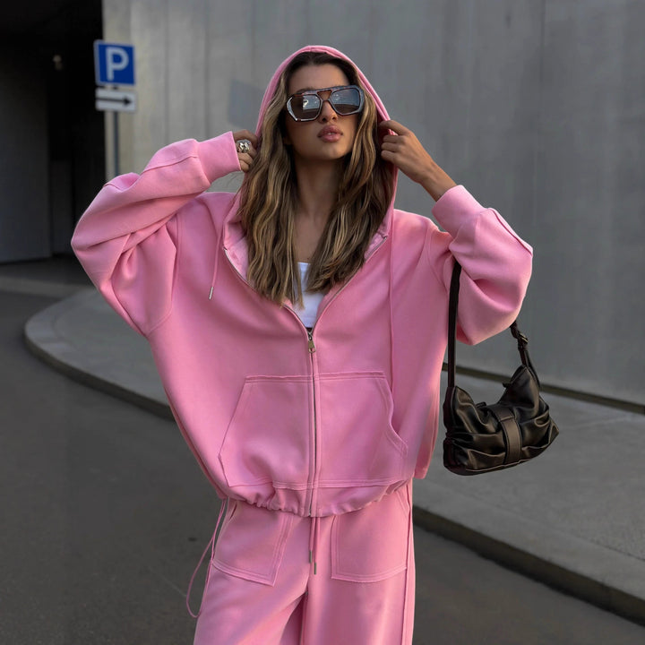 Kvinnelig mønstrete oversized sweatshirtjakke med vid cut og elastisk hem Skjora