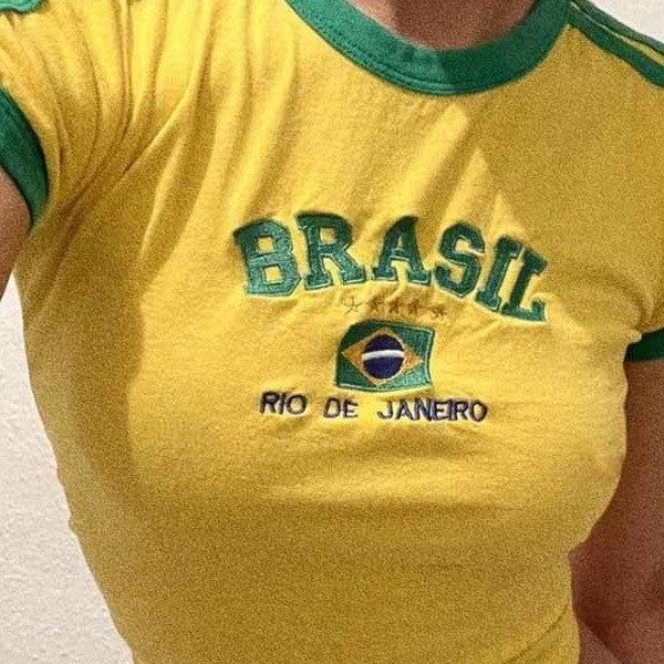 Dame Sporty T-skjorte med Brasil-motiv og sporty snitt Skjora