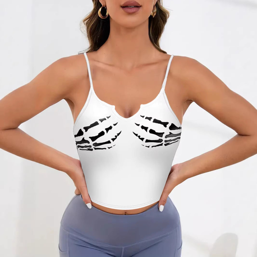 Damer Sporty Crop-Topp med kreativt skjelettdesign Skjora