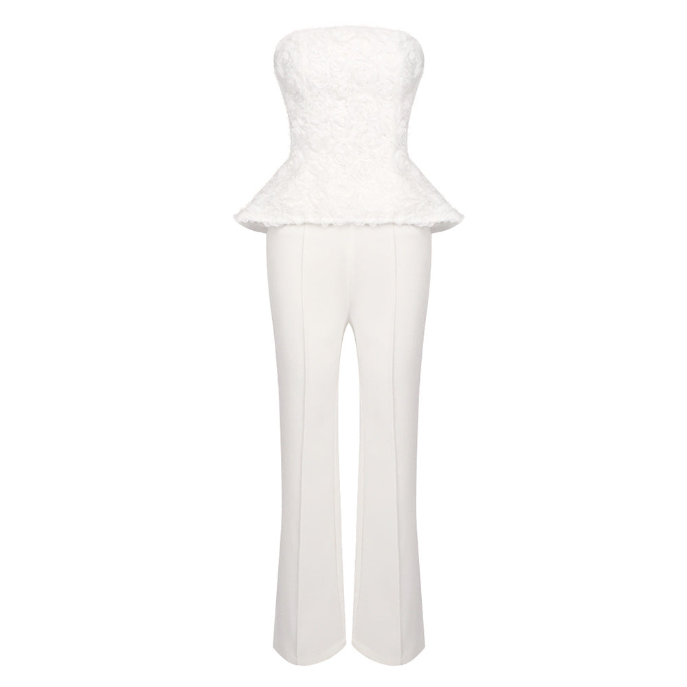 Dame Elegant Peplum-Topp med utsvingt bukse Skjora