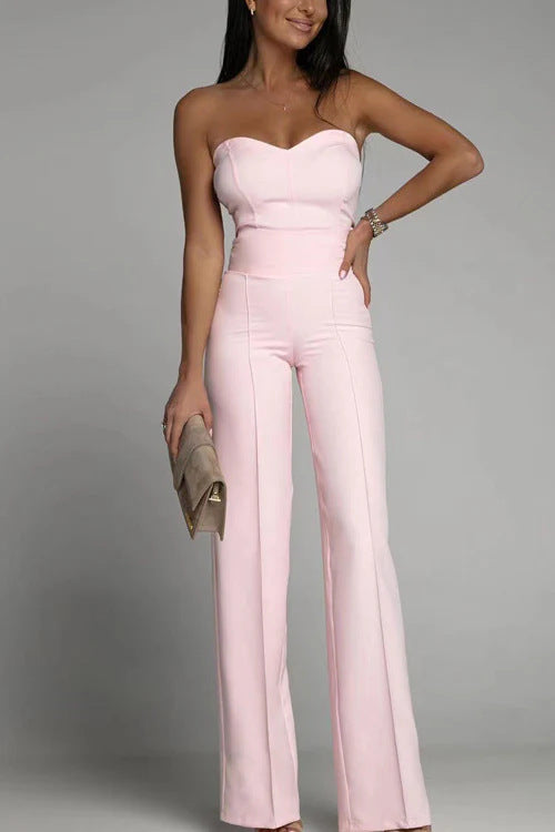 Dame elegant jumpsuit med av-skulder design og bred ben Skjora
