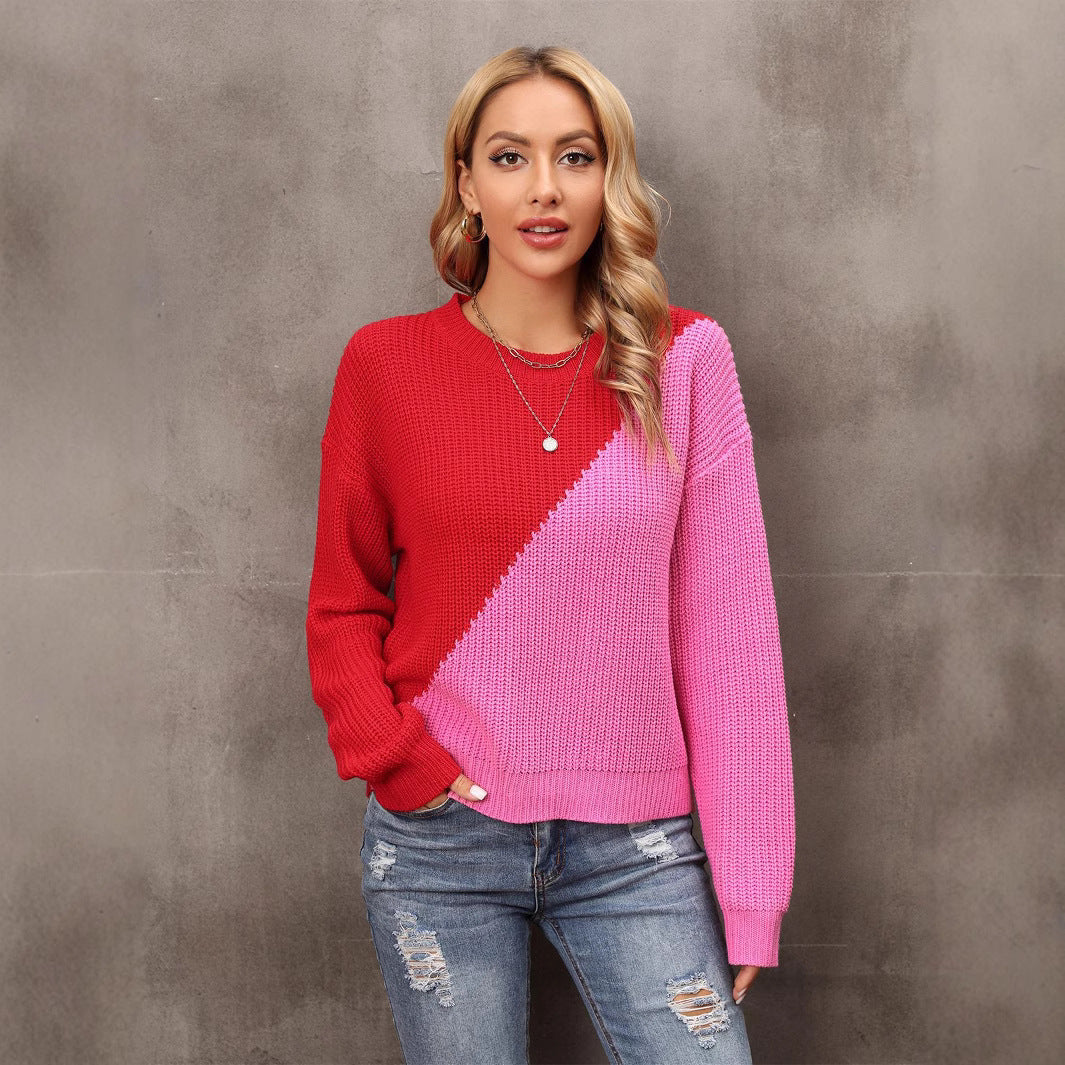 Kvinnes trendy genser med asymmetrisk fargeblokkdesign Skjora