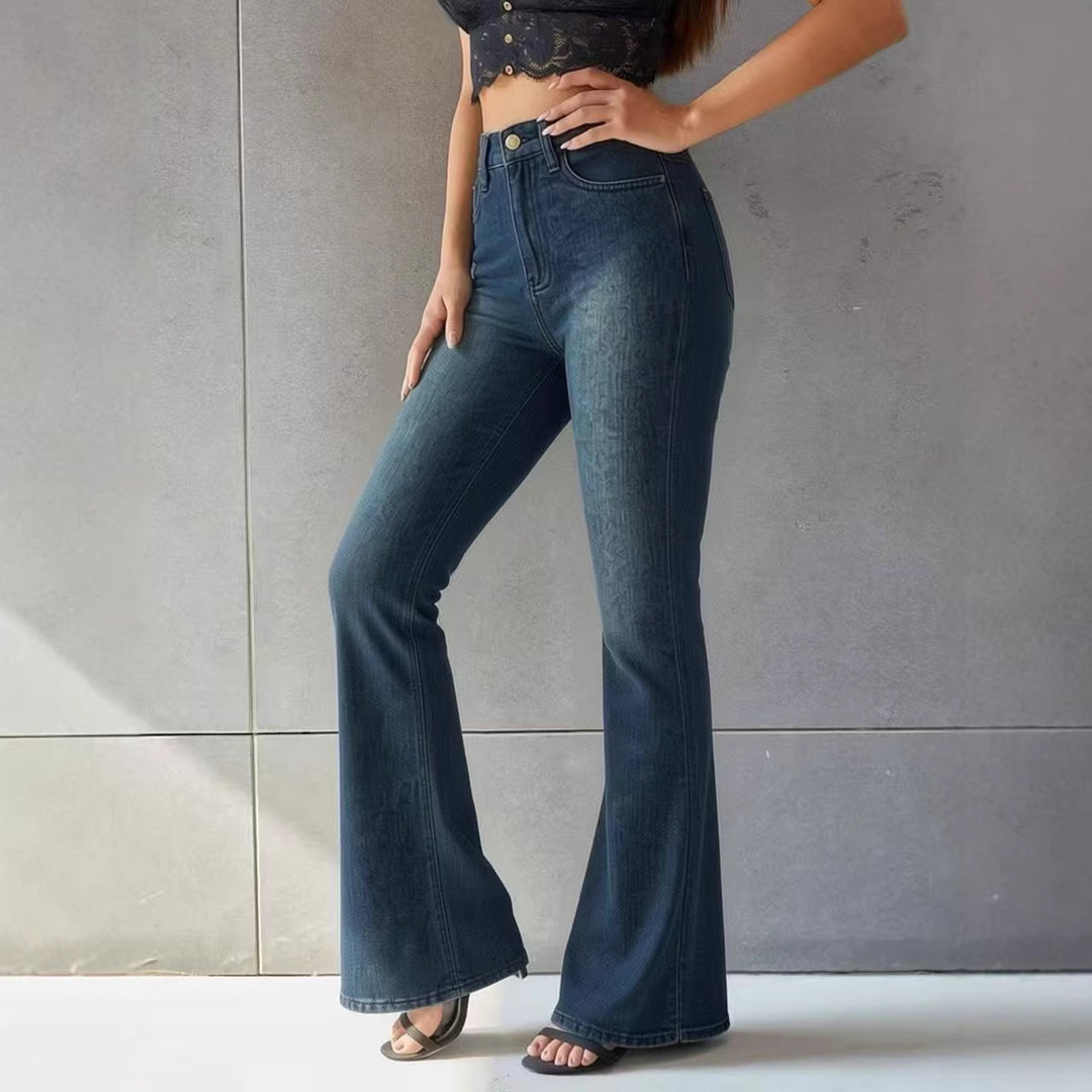 Dame Flared Jeans med høy midje og unikt strukturdesign Skjora